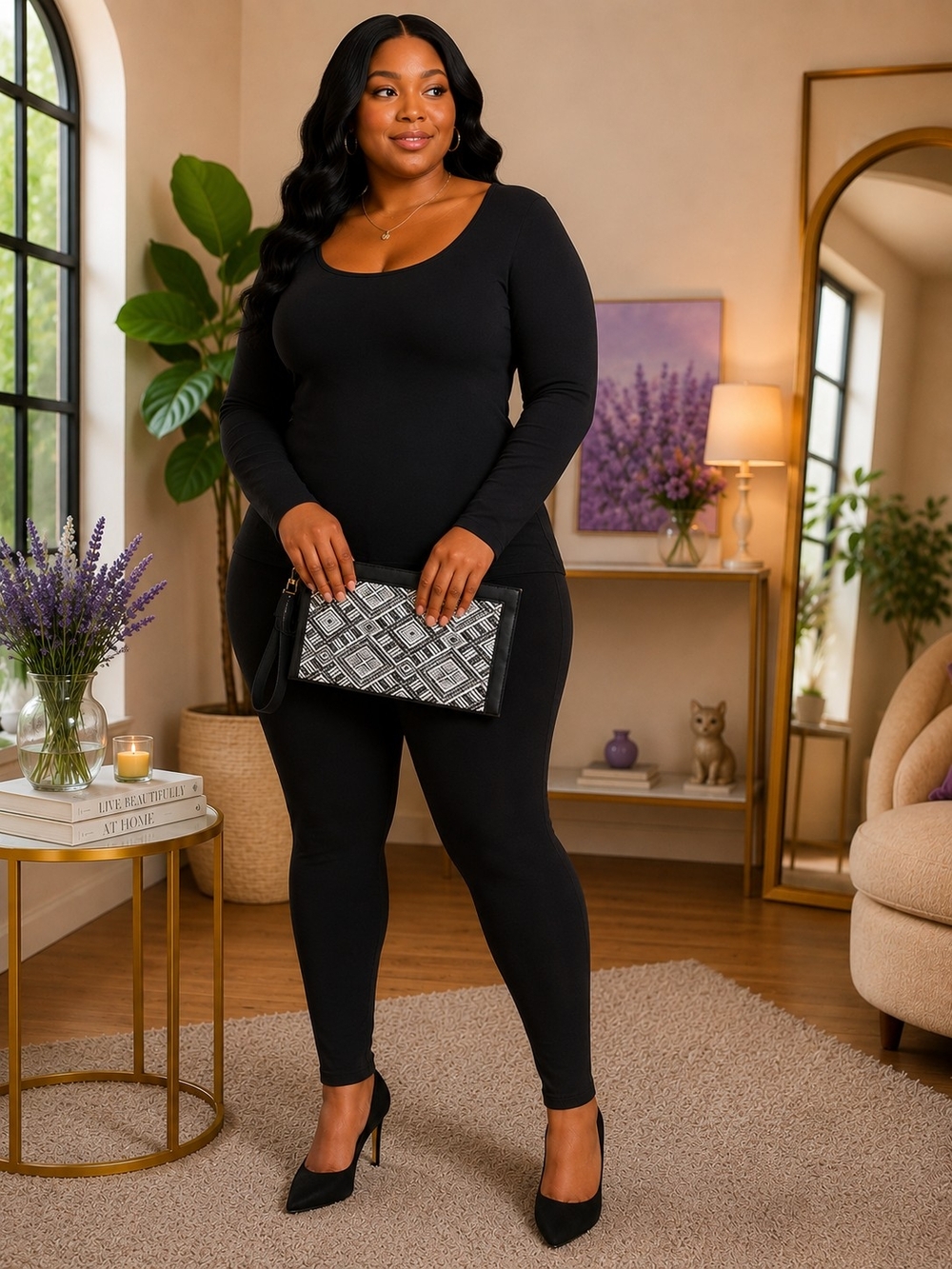 (Bag Only) Ashley Stewart Black & White Geometric Wristlet Clutch